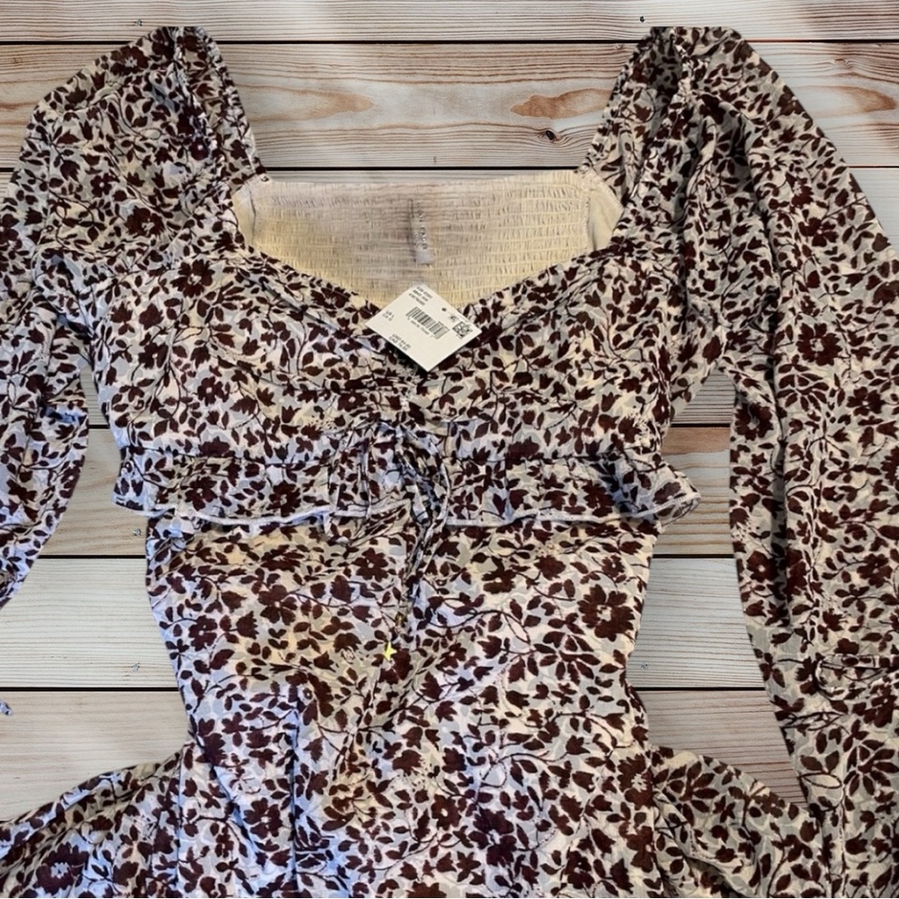 American Eagle AE Women’s Large L Long Sleeve Babydoll Floral Mini Dress NWT